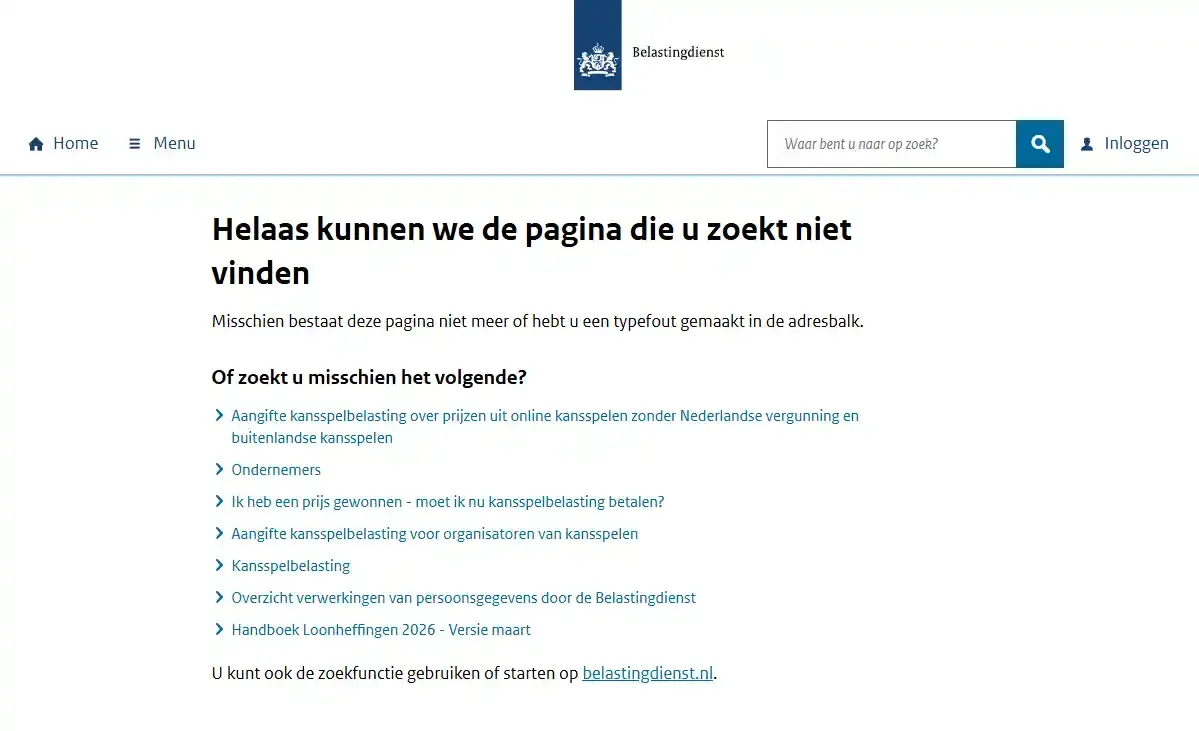 Belastingdienst-pagina over aangifte kansspelbelasting bij online kansspelen zonder Nederlandse vergunning