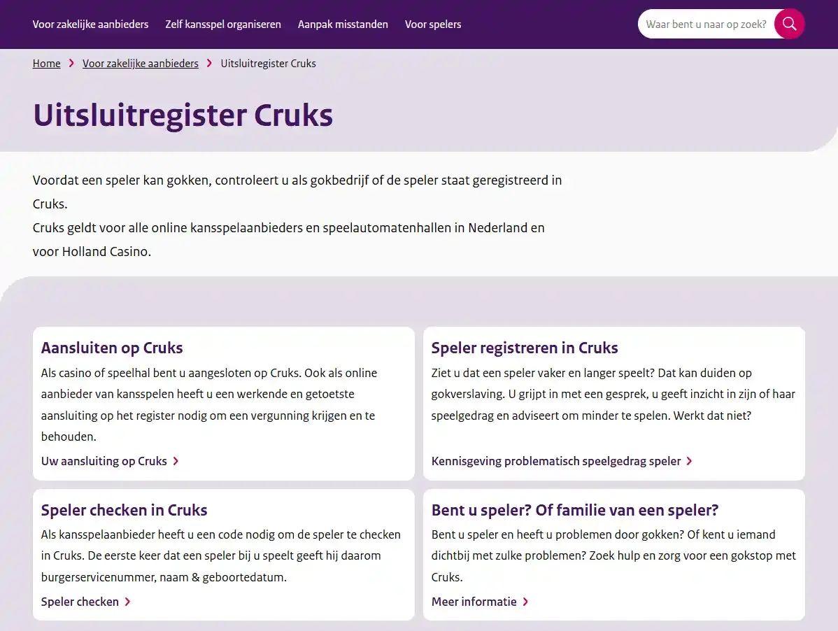 Officiële Ksa-pagina over het uitsluitregister Cruks